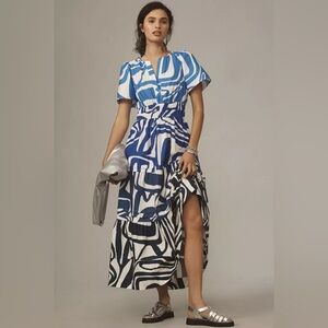 Anthropologie Slate Blue & White Somerset Maxi Dress XXS Cottage Preppy Summer